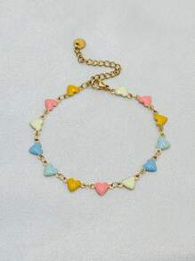 Vòng tay hình trái tim nhỏ giọt dầu thanh lịch, phù hợp với trang phục dự tiệc và cưới của phụ nữ, thép không gỉ mạ điện chân không màu vàng, bền lâu - vòng tay tình yêu - Xem 10