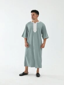 New Fashion Black Loose Casual Men Robe Relaxed Long Robe - Cadet Blue - View 5