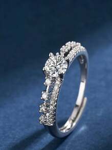 1pc Stainless Steel Korean Sweet Elegant New Moissanite Crown Ring, Luxury Princess Style, Sweet Valentine's Day Gift