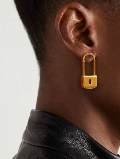 Uworld 1 对女士时尚心形别针不锈钢耳环 18K 镀金回形针耳环适合少女情人节