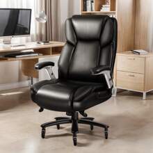 600lbs Large Heavy Duty Office Chair With Flip Up Armrest, Big And Tall Office Chair With Ergonomic Lumbar Support, Leather Office Chair For Heavy People With Quiet Rubber Wheel,Halloween Decor - 黑色 - 查看 2