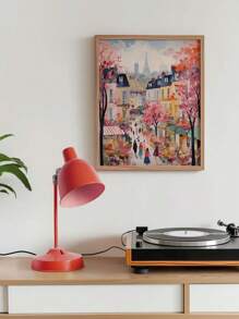 1 pieza Impresión artística de tinta con paisaje urbano abstracto de París, estilo art decó sin marco, tema de París en primavera, orientación vertical, decoración de pared moderna con calle y flores de París