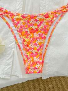 Nouveau bikini réglable à encolure ras-du-cou en tissu doux à motif floral, maillot de bain pour femmes pour l'été et la plage
