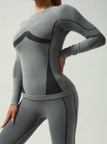Conjunto de Roupas Esportivas de Manga Longa para Mulheres no Inverno, Ação de Graças, Roupas Quentes e Funcionais, Roupa Térmica Seamless Feminina para Esqui, Conjunto de Agasalho Feminino de Inverno, Conjuntos de Roupa Térmica de Lã Polar para Mulheres, Camadas de Base Top e Calça para Clima Frio