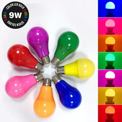 LED Colored Light Bulbs,A60 9Watts (60W Equivalent),E26 Standard Medium Base, Non-Dimmable For Wedding Halloween Christmas Party Bar Decor