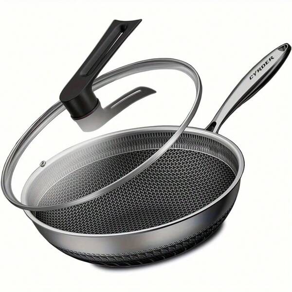 Hybrid 316 Stainless Steel Pan, PFOA Free Non-Stick Wok, Dishwasher Oven Safe, Stay Cool Handle Skillet, Works With Induction Cooktop/Ceramic/Gas/Electric Stove.12inch 12.6inch 13.5inch