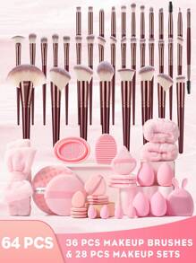 26/27/28/29/54/55/64/65Makeup Tools Set Including:1pc Multi-Functional Zipper Toiletry And Cosmetic Bag Waterproof+26/36PCS Makeup Brush Set+4PCS Makeup Sponges+4PCS Mini Makeup Sponges+8PCS Triangle Powder Puffs+4PCS Mini Air Cushion Powder Puffs+1pc Facial Cleansing Sponges+1pc Circular Powder Puffs+1pc Facial Cleansing Brush+1pc Hairband+2PCS Hand Bowl Strap+2PCS Makeup Brush Cleaning Tools - 彩色 - 查看 19