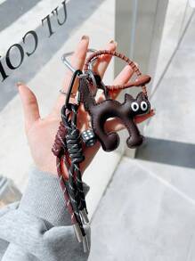 1pc Fashionable Leather Sausage Dog & Chocolate Creative Handmade Rope Metal Key Chain Bag Charm, Suitable For Holiday Gifts - Multicolor - View 9
