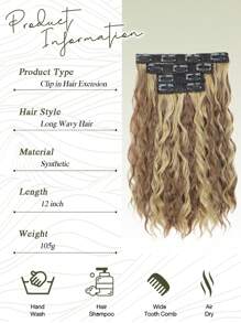 Extensions de cheveux à clipser, 4 pièces Extensions de cheveux de 12 pouces, extensions de cheveux ondulés courts, invisible, faites de fibres synthétiques douces. Convient pour une utilisation quotidienne des femmes.