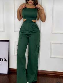 Premium Tailored Cargo Jumpsuit With Straps - 綠色 - 查看 1