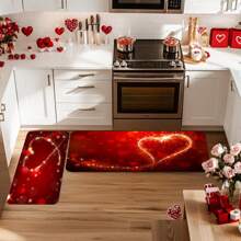 1/2pcs Abstract Heart Shaped Kitchen Mat, Seasonal Valentine's Day Anniversary Wedding Holiday Low-Key Floor Mats, Suitable For Home Kitchen