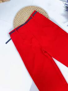 Women's Set: Summer Sleeveless Solid Color Round Neck Top And Wide Leg Pants With Belt And Bag - Red - View 10