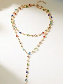1 pièce de collier en métal en forme de Y avec chaîne ovale en zirconium de couleur aléatoire à la mode et personnalisé, convient pour les voyages, les sorties et les fêtes