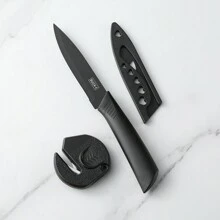 1pc Black Sharp Fruit Knife [Ceramic Sharpener Included], Multi-Purpose Anti-Corrosion Nonstick Fruit Knife