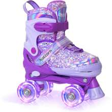 Kids Roller Skates For Girls Boys Kids, 4 Sizes Adjustable Fluorescent Quad Skates With Light Up Wheels - Cool Birthday Gift For Indoor Outdoor Sports - Dream Purple - View 2