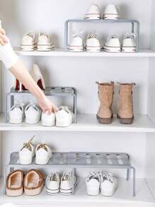 1pc Adjustable 2-Tier Shoe Rack Space Saver Plastic Shoe & Slipper Organizer Storage For Home, Kitchen, Dorm - Multicolor - View 1