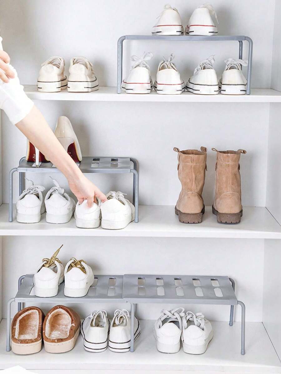 1pc Adjustable 2-Tier Shoe Rack Space Saver Plastic Shoe & Slipper Organizer Storage For Home, Kitchen, Dorm - Multicolor - View 1