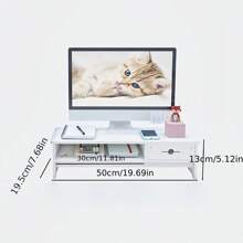 1PC Double Layer Desktop Computer Riser, Desktop Storage Rack, Desktop Drawer Organizer, Office Desktop Computer Riser With Drawer Storage Rack - Rectangle - View 5