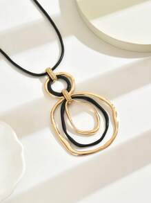 1 pieza Nuevo collar de suéter largo con colgante de patrón geométrico de patchwork, de moda para otoño/invierno - Multicolor - Ver 4