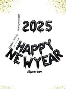 16pcs/Set 16 Inch Happy New Year 2025 Foil Balloons, Suitable For New Year, Christmas Party Decoration, Home Decor, Shopping Mall Celebration, Holiday Party Supplies, Various Colors Available - Multicolor - View 11
