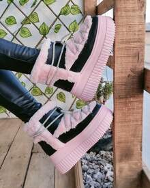 Botas de peluche con agujeta de dimante - Rosa - Ver 2