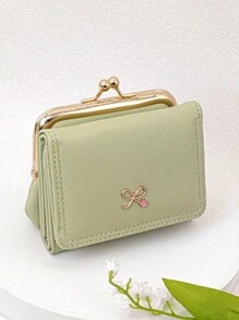 Clip Short Folding Pu Wallet Sweet Cute Fashion Young Zip Large Capacity Card Holder Storage Card Women Purse - Green - View 1