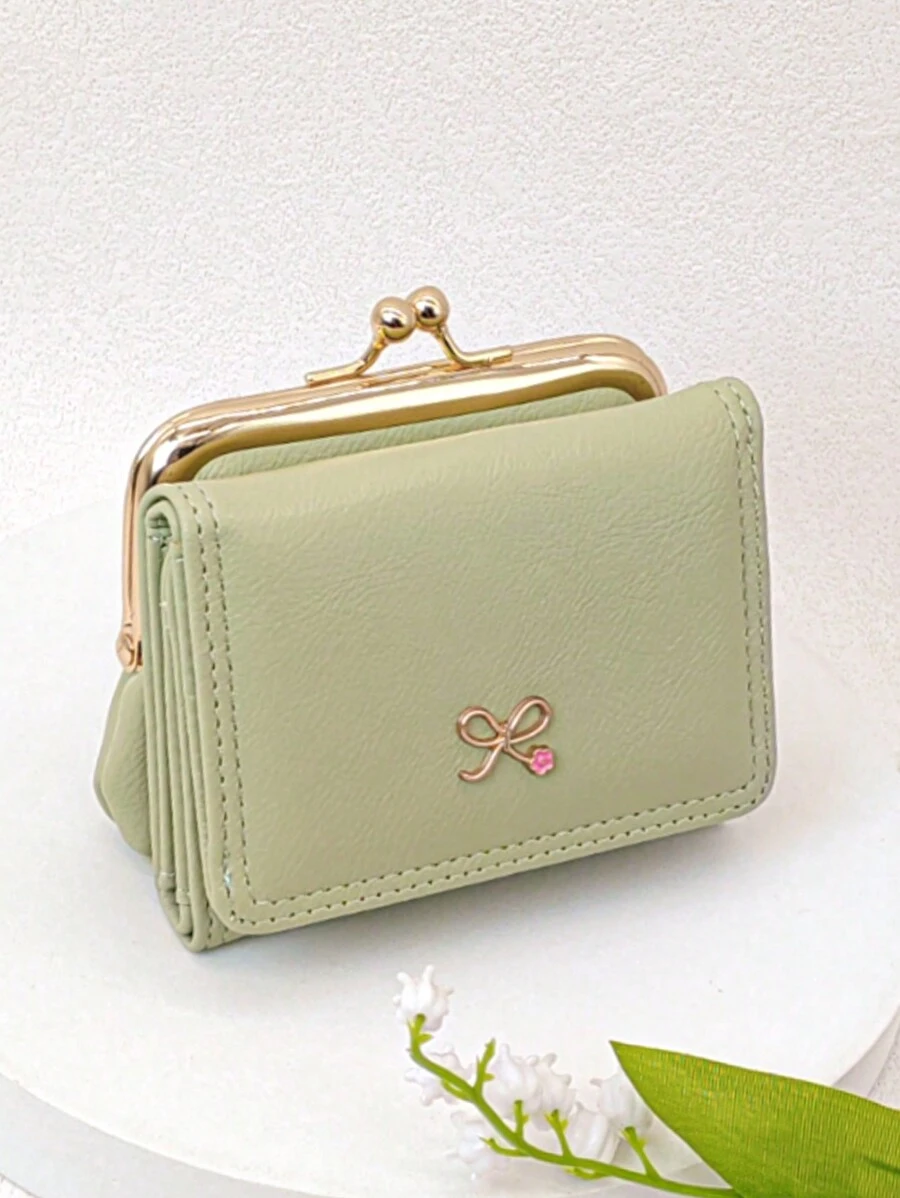 Clip Short Folding Pu Wallet Sweet Cute Fashion Young Zip Large Capacity Card Holder Storage Card Women Purse - Green - View 1