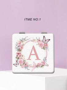 1pc Romantic Floral & Letter Print Foldable Lightweight Compact Handheld Mirror, Silver Nano Electroplated Frame, Suitable For Various Occasions, Portable Square Design,Makeup,Cheap,Room Decor,Vanity,Travel,Bedroom,Makeup Accessories,Mirror,Vanity Mirror,Mini Mirror,Compact Mirror,Mirror Small,Hand Mirror