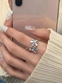 1pc Silver Color Daisy Flower Petal Open Ring, Suitable For Women's Daily Wear Valentines,Mom,Mother,Mother's Day,Gift