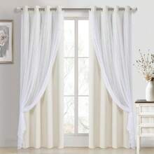 DWCN 2pcs Layered Curtains For Living Room Blackout And Sheer Curtains Grommet Top Window Curtains With Sheer Overlay For Bedroom - 象牙 - 查看 1