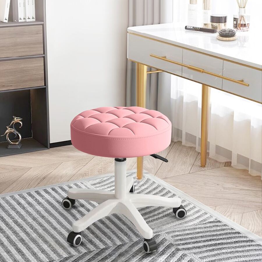 Silla pequeña redonda con ruedas, taburete giratorio de altura ajustable, taburetes de trabajo para spa, salón, oficina en casa - Rosa - Ver 1