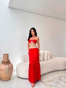 Imported Luxurious Long Women's Set + Lace + Lining + Cup + 2 In 1 + End Of Year Collection - Đỏ - Xem 3