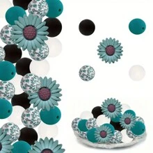 40pcs Silicone Beads DIY Keychain Set - Colorful Round, Cross, Sunflower And Hexagon Shapes, Suitable For Necklaces, Bracelets And Crafts Valentines