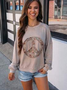 Fashion Geometry Pattern Pattern Drop-Shoulder Long-Sleeve Top Women Casual Loose Pullover Sweatershirt Women