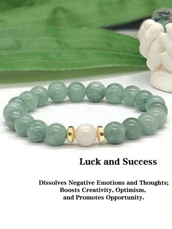 1pc Luck And Success Bracelet, Green Jadeite Abundance & Prosperity Crystals Bracelet, Moonstone Healing Positive Energy Spiritual Meditation Jewelry Gifts For Women Men