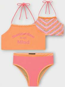 Vic & Vick Texpa Bikini Set Double Sided Printed Pool Beach Mini Diva Girl Kids Children Summer Heat Water Sea Blogger Swimming - 珊瑚粉 - 查看 1