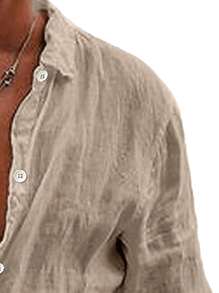 SANOPY Men's Solid Color Casual Fashion Long Sleeve Button Down Shirt Hawaii Beach Shirt - 卡其色 - 查看 3