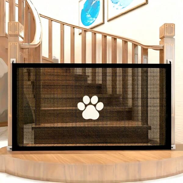 Poartă extensibilă pentru animale de companie Plus - Poartă din plasă din PE pentru interior/exterior, reglabilă, portabilă, ușor de instalat, barieră pentru scări pentru animale de companie, design multifuncțional, care economisește spațiu - nu este potrivită pentru câini agresivi, dacă există bule de aer pe perete atunci când agățați, vă rugăm să le îndepărtați, asigurați-vă că zona de aderență este curată când lipiți.
