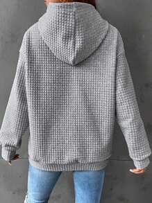 Womens Sweatshirt Round Neck Long Sleeve Solid Color Top With Pockets Casual Street Style Comfortable Fashionable Womens Hoodie - 灰色 - 查看 4