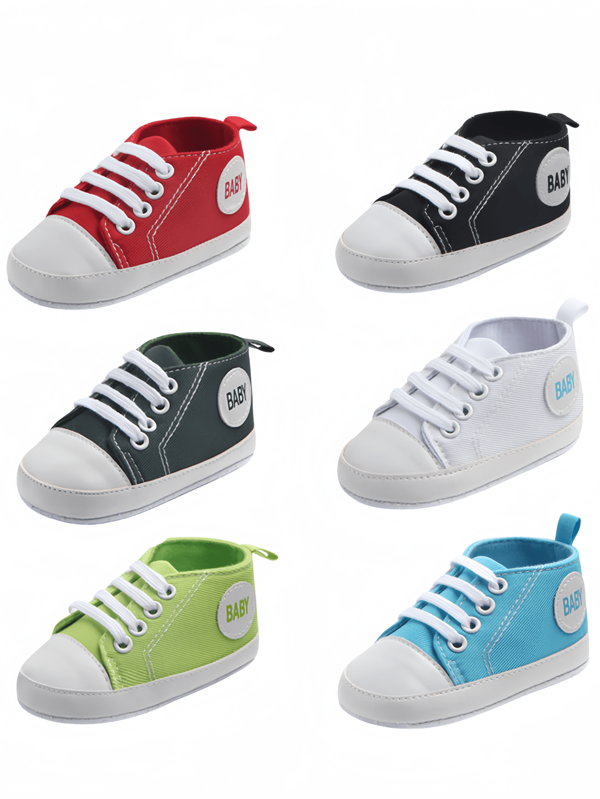 Zapatos de bebé blancos. Zapatos de lona clásicos para niña bebé. Zapatos de primera caminata para bebé y niño pequeño con suela suave y cómoda. Zapatillas deportivas antideslizantes con cordones para recién nacido y bebé para uso en exteriores