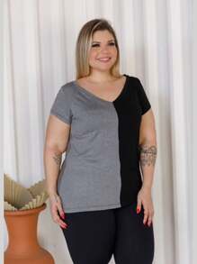 Women's Summer Short Sleeve Duo Plus Size T-Shirt Blouse - Màu Xám nhạt - Xem 1