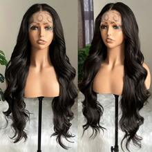 Dark Brown Body Wave Lace Front Wig For Women Pre-Plucked Hairline Heat Resistant Synthetic Fiber Transparent 13x4 Lace - màu đen - Xem 1
