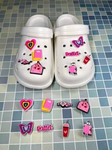 2025 Summer New Casual Fashion Lightweight Plus Size Women's Hollow Out Butterfly & Heart Pattern Design Breathable Waterproof Sandals With Detachable Flower Decor, DIY Combination Beach Slippers - White - View 7