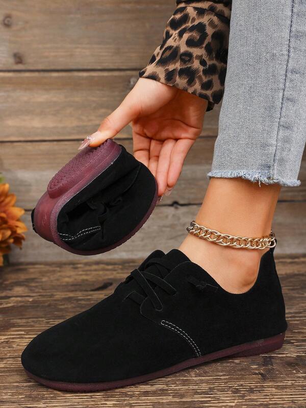Zapatillas de correr de suela blanda para mujer, con diseño de cordones y punta redonda, zapatos planos versátiles y cómodos para uso deportivo al aire libre