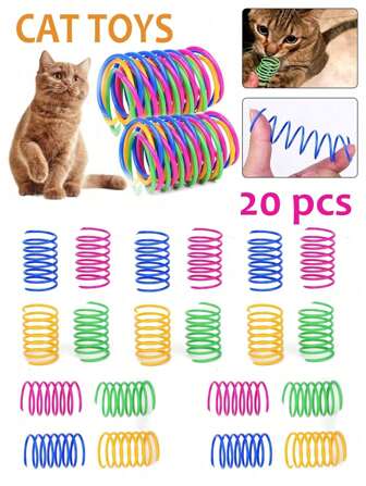 20pcs Colorful Spring Cat Toys, Indoor Cat Toys, Cat Creative Toy To Kill Time And Keep Fit, Interactive Cat Toy, Sturdy Heavy Plastic Spring Swat, Bite And Hunt Kitten Toys