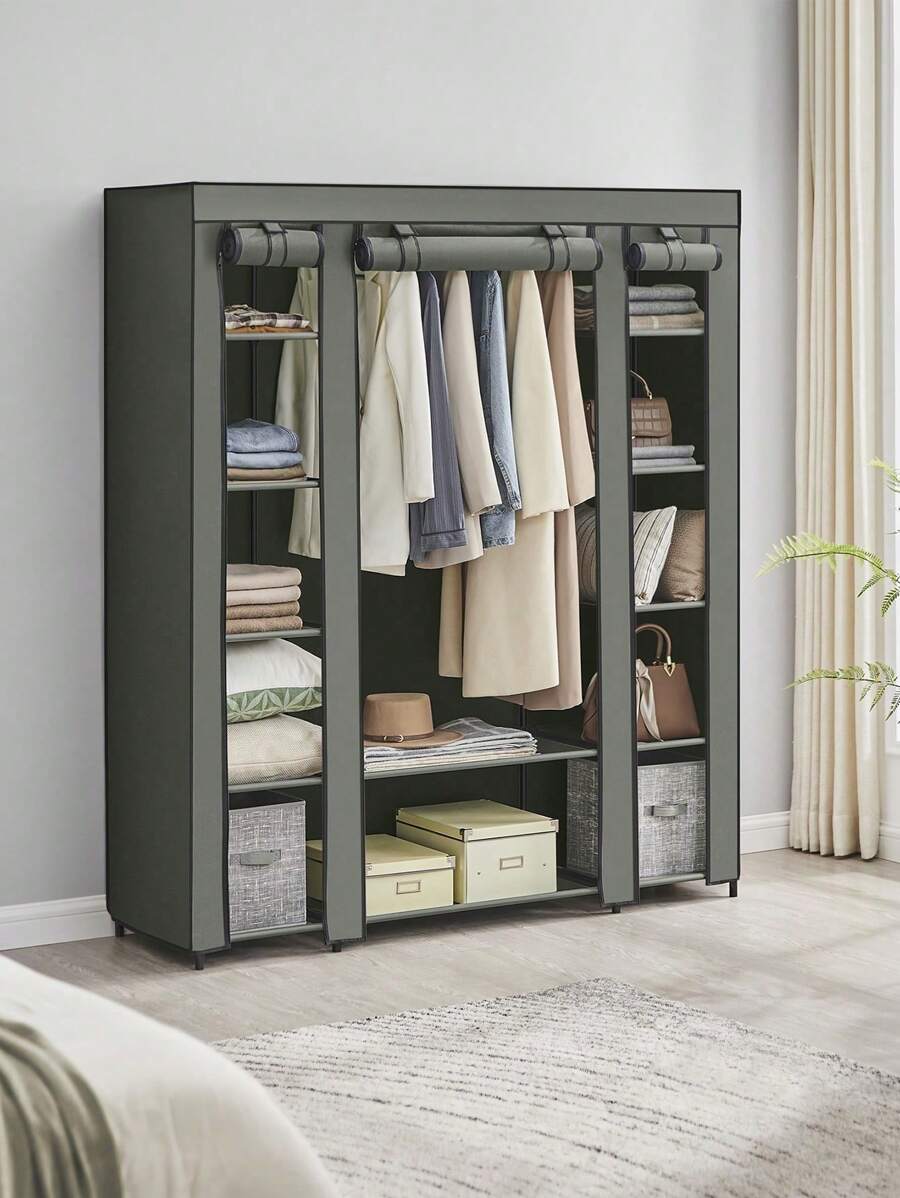 SONGMICS Armoire en Tissu 12 avec Tringle à vêtements et étagères - Armoire Solide pour Chambre à Coucher, Dressing, 150 x 45 x 175 cm, Vert Olive - Vert olive - Voir 1