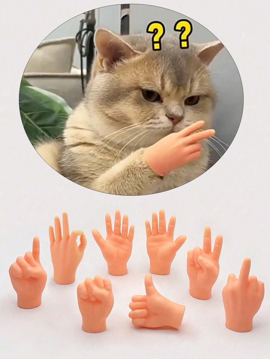 1个迷你手指手，猫咪宠物玩具，逼真橡胶手偶，小型玩偶玩具，趣味手指偶，适用于木偶戏、恶作剧、派对礼物、圣诞节 - 多色 - 查看 1