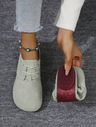 Women's Fashion Lace-Up Hollow Out Decorative Slip-On Flat Loafers, Round Toe Casual Soft Bottom Low-Top Comfortable Lightweight Shoes, Suitable For All Seasons