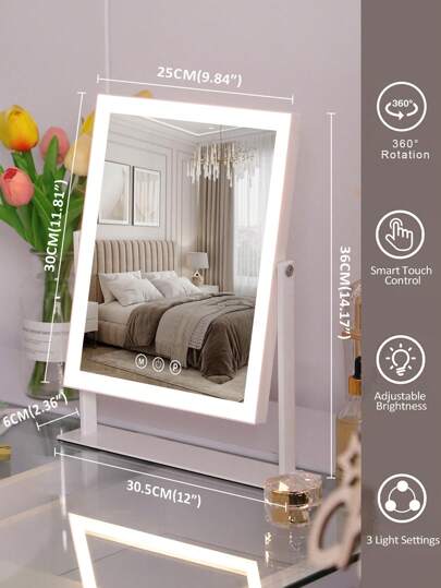 FENCHILIN Makeup Spiegel LED Lighting, Adjustable Verlichting Tafel Slimme Touch Control Beautiful Rooms Bedrooms, Mirror, Removable 10x Magnifying 25cm 30cm view 5