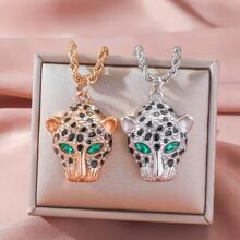 1 chiếc vòng cổ Hip Hop thời trang, mặt dây chuyền đầu báo bằng đá Diamante mạ điện 14k phong cách tiệc đường phố - Vàng - Xem 2